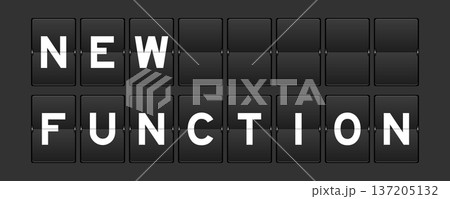 Black color analog flip board with word new function on gray background 137205132