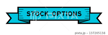 Ribbon label banner with word stock options in blue color on white background 137205138