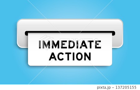 White coupon banner with word immediate action from machine on blue color background White coupon banner with word immediate action from machine on blue color background 137205155