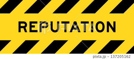 Yellow and black color with line striped label banner with word reputation 137205162