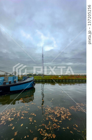 Rijkevorsel, Antwerpse Kempen, Belgium, Calm maritime setting under overcast sky with drifting 137205256