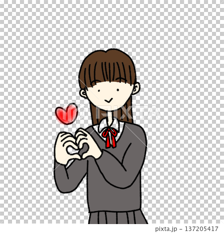 ハートを持つ女子学生のイラスト 137205417