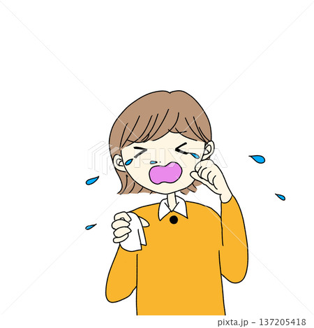 花粉症で大泣きする女性 137205418