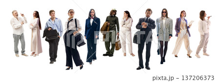 Modern office professionals standing isolated on white studio composition. Banner Modern office professionals standing isolated on white studio composition. Banner 137206373
