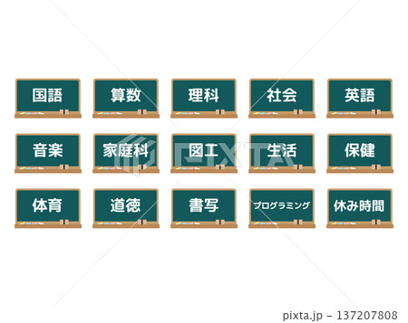 小学校の黒板の教科　イラストセット 137207808