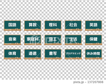 小学校の黒板の教科　イラストセット 137207808