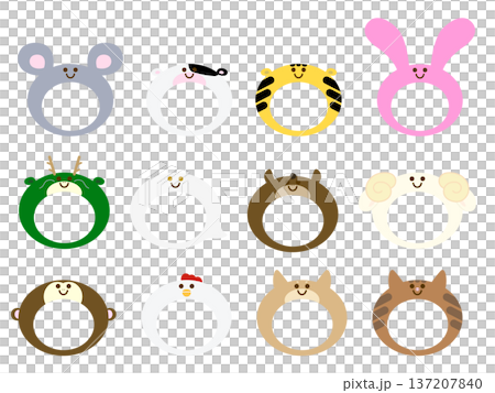 Zodiac Face Frame Illustration Set (Twelve Zodiacs) Cute Animal Photo Frame 137207840