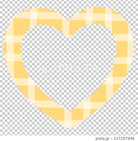 Illustration of heart frame with pastel yellow checked pattern for polaroid photo, Valentine's Day, card, banner, ad template, love sign, heart symbol, pin, patch, brooch, print, sticky note, memo Illustration of heart frame with pastel yellow checked pattern for polaroid photo, Valentine's Day, card, banner, ad template, love sign, heart symbol, pin, patch, brooch, print, sticky note, memo 137207846