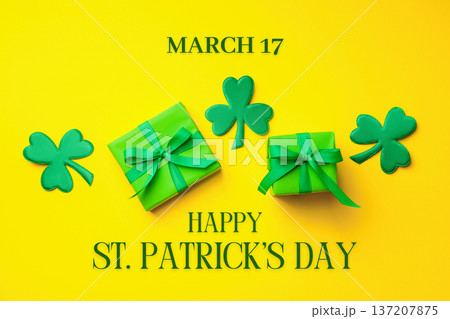 Green gifts and shamrocks create celebration for St. Patrick's Day Green gifts and shamrocks create celebration for St. Patrick's Day 137207875