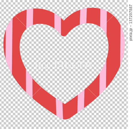 Illustration of heart frame with pink and red stripe pattern for polaroid photo, Valentine's Day, card, banner, ad template, love sign, heart symbol, pin, patch, brooch, print, sticky note, memo 137207887