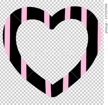 Illustration of heart frame with pink and black stripe pattern for polaroid photo, Valentine's Day, card, banner, ad template, love sign, heart symbol, pin, patch, brooch, print, sticky note, memo 137207888