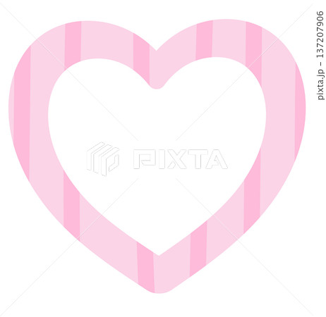 Illustration of heart frame with pink stripe pattern for polaroid photo, Valentine's Day, card, banner, ad template, love sign, heart symbol, pin, patch, brooch, print, sticky note, memo 137207906