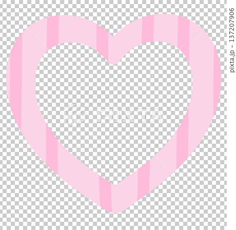 Illustration of heart frame with pink stripe pattern for polaroid photo, Valentine's Day, card, banner, ad template, love sign, heart symbol, pin, patch, brooch, print, sticky note, memo 137207906