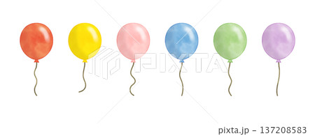 水彩風　カラフルな6つの風船　ベクター 137208583