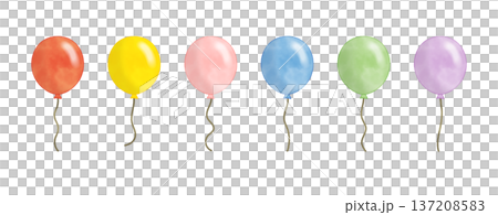 水彩風　カラフルな6つの風船　ベクター 137208583