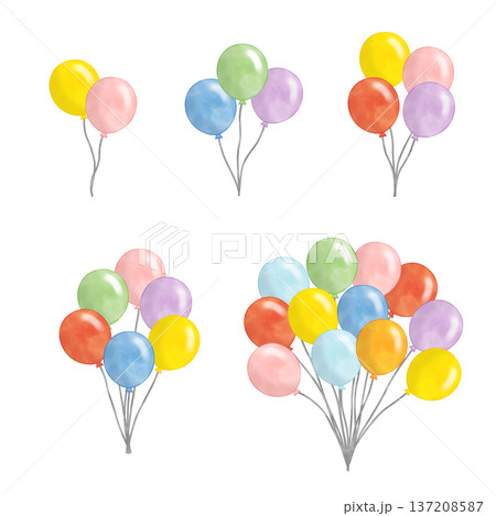 水彩風　カラフルな風船ブーケセット　ベクター 137208587