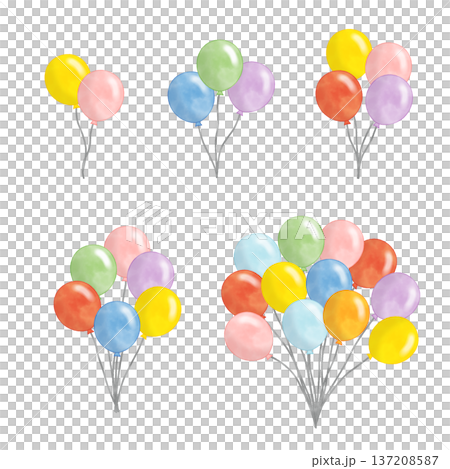 水彩風　カラフルな風船ブーケセット　ベクター 137208587