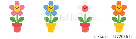 鉢植えのカラフルな花のセット 137208619