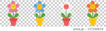 鉢植えのカラフルな花のセット 137208619