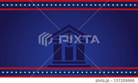 Patriotic American Bank Icon With Dollar Symbol on Blue Background for Finance and Government Patriotic American Bank Icon With Dollar Symbol on Blue Background for Finance and Government 137208666