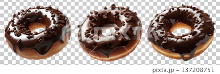 Tasty chocolate glazed donut with crunchy sprinkles isolated on white background. Tasty chocolate glazed donut with crunchy sprinkles isolated on white background. 137208751