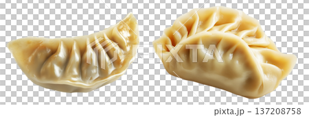 Pan-fried or steamed dumplings Jiaoz with golden crispy bottoms, isolated on white background, concept of Asian cuisine Pan-fried or steamed dumplings Jiaoz with golden crispy bottoms, isolated on white background, concept of Asian cuisine 137208758