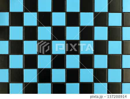 Blue ceramic tile background. Old vintage ceramic tiles in blue to decorate the kitchen or bathroom Blue ceramic tile background. Old vintage ceramic tiles in blue to decorate the kitchen or bathroom 137208914