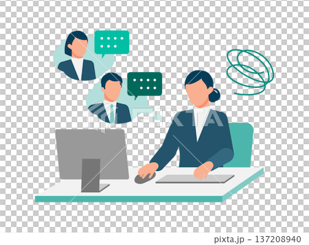 A woman in a suit struggling with work issues because she can't organize minutes and instructions 137208940