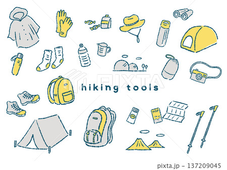 ハイキング道具のイラストセット 137209045