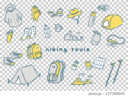 ハイキング道具のイラストセット 137209045