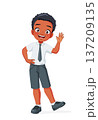Young African American schoolboy waving his hand. Cartoon vector illustration. 137209135
