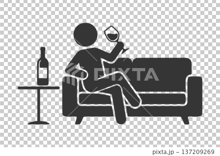 一個人在沙發上享用葡萄酒的剪影圖標 一個人在沙發上享用葡萄酒的剪影圖標 137209269