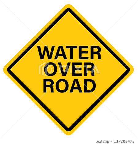Water over road warning. Traffic symbol. US warning traffic sign. flat style. Water over road warning. Traffic symbol. US warning traffic sign. flat style. 137209475