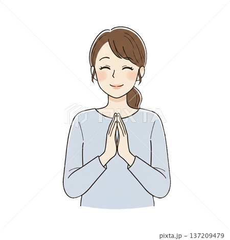 手を合わせて微笑む女性 安心・感謝・前向きな気持ちのイメージイラスト 手を合わせて微笑む女性 安心・感謝・前向きな気持ちのイメージイラスト 137209479