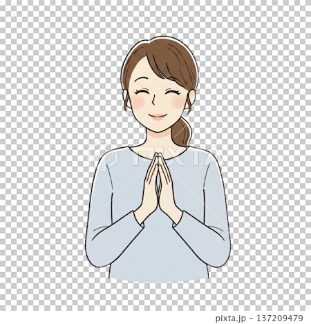 手を合わせて微笑む女性 安心・感謝・前向きな気持ちのイメージイラスト 手を合わせて微笑む女性 安心・感謝・前向きな気持ちのイメージイラスト 137209479
