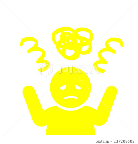 混乱してパニックになる人物アイコン(黄色) 137209508