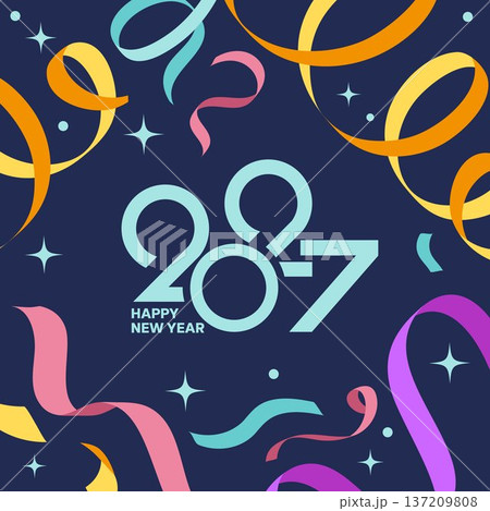 Creative Design to 2027 Happy New Year Celebration Concept, Banner with a Variety of colorful confetti and 2026 Logo text design Creative Design to 2027 Happy New Year Celebration Concept, Banner with a Variety of colorful confetti and 2026 Logo text design 137209808