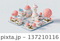 パステルカラーの未来型スマートシティのアイソメトリック3Dイラスト 137210116