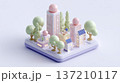 パステルカラーの太陽光発電付き未来型スマートシティのアイソメトリック3Dイラスト 137210117