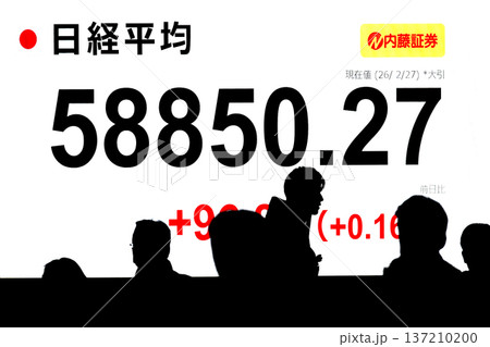 日本の東京都市景観最高値更新5万8850円27銭株価/終値。3日連続で最高値更新=2月27日 日本の東京都市景観最高値更新5万8850円27銭株価/終値。3日連続で最高値更新=2月27日 137210200