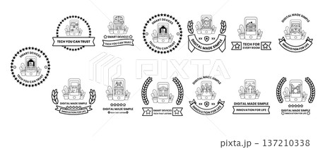A set of black and white logos with a house and a building 137210338