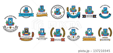 A collection of badges with a blue background A collection of badges with a blue background 137210345