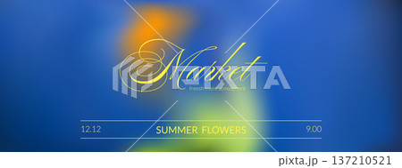 Gentle blur glass wildflower gradient background. Yellow daffodil floral on blue gradation summer cover. Vector orange smooth flower on dynamic water or sky backdrop. Plant blurred invitation template 137210521