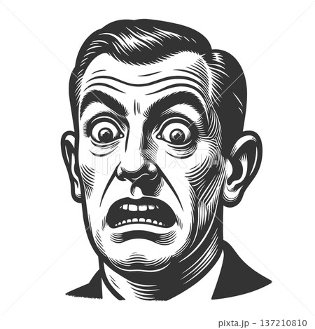 Scared Man Face Vintage engraving sketch raster 137210810