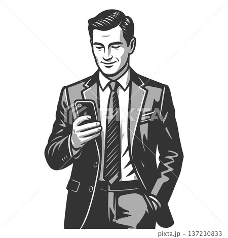 Businessman Checking Smartphone in Suit raster 137210833