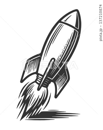 Retro Rocket Launch engraving vector illustration 137210874