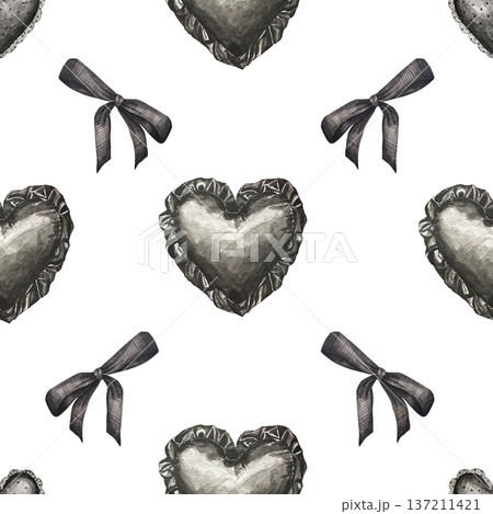Watercolor cute hearts seamless pattern background. Simple minimalist romantic coquette print with many hearts. 137211421