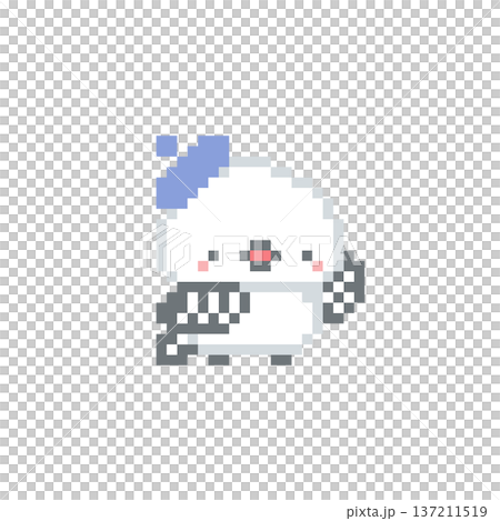 青いベレー帽とシマエナガのドット絵 137211519