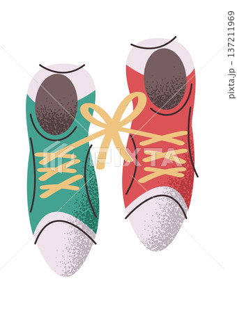 Funny boots with tangled shoelaces 137211969