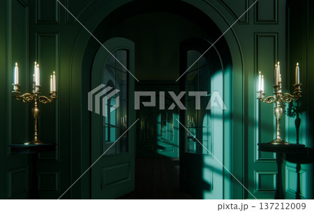 Sinister Dark Gothic Corridor Mystery Portal, 3D Render Haunted Palace Sinister Dark Gothic Corridor Mystery Portal, 3D Render Haunted Palace 137212009